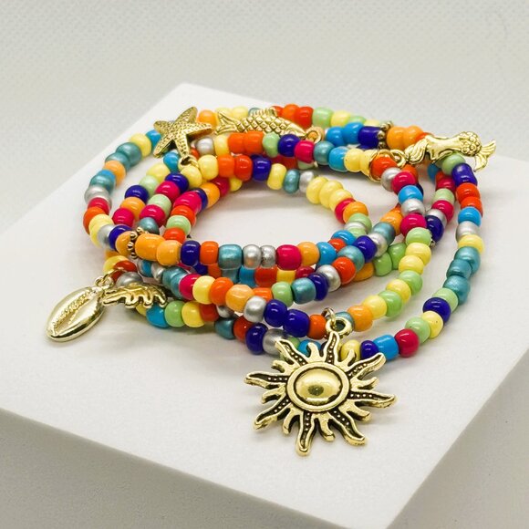 Colorful Beaded stretch Waist belly Charms/ layered bracelet/ layered necklace - Picture 2 of 6